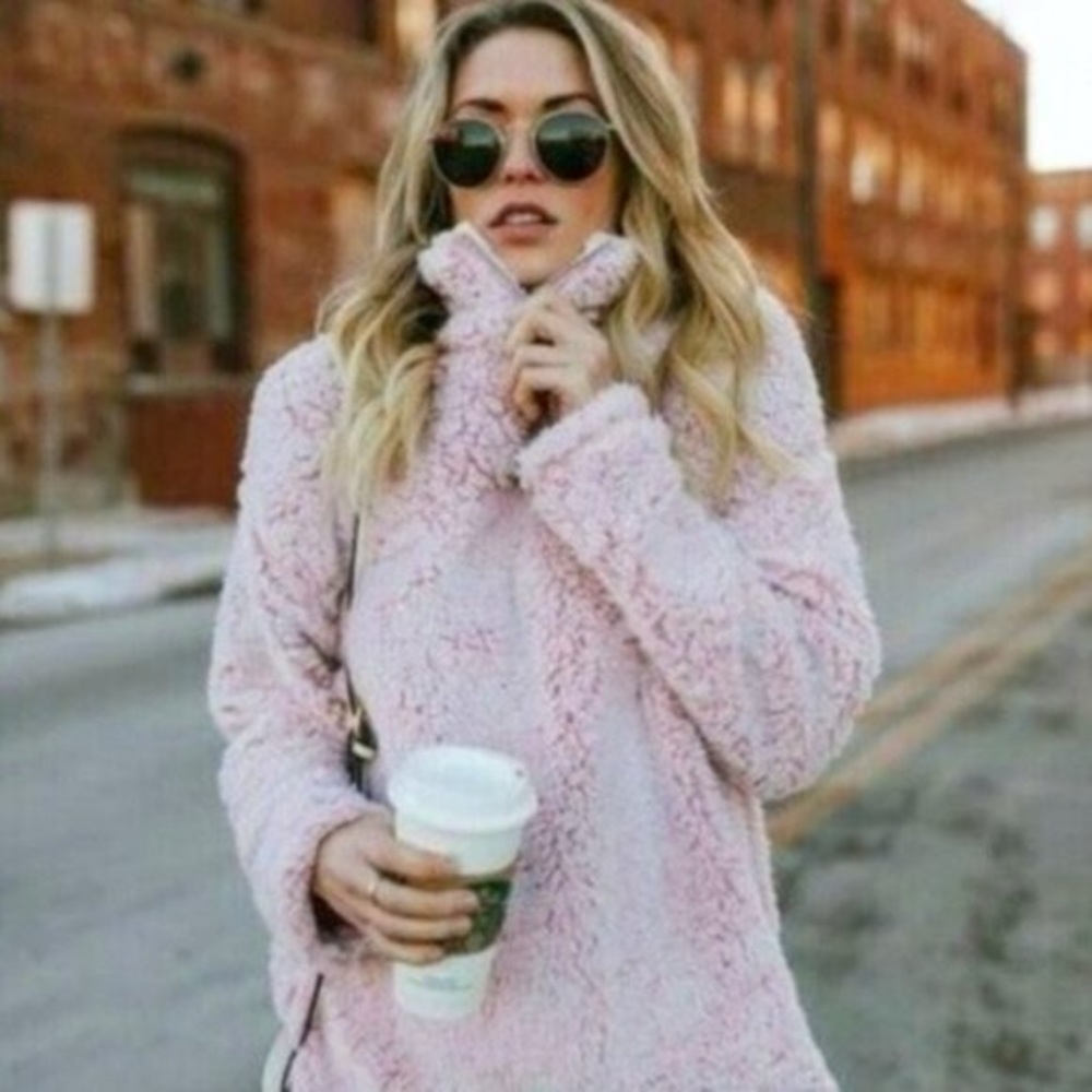 sherpa fur women pullover zip sweater tops